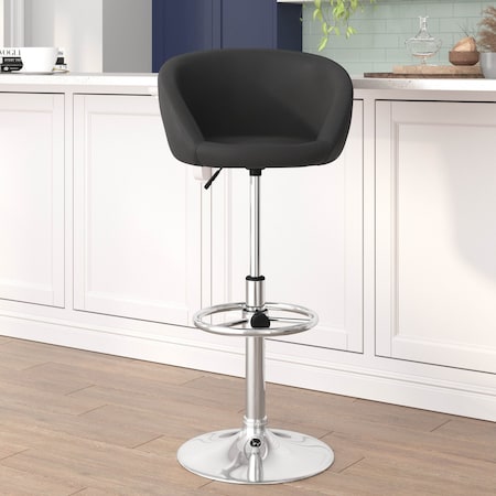 Flash Furniture Black Vinyl Barstool, Adj Height, Backrest: Barrel Back CH-TC3-1066L-BK-GG